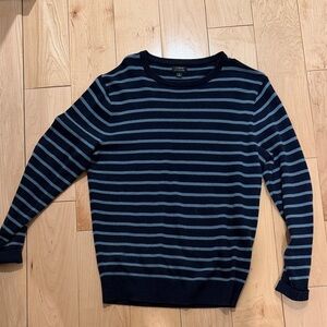 J. Crew Men's Navy and Light Blue Striped Cashmere Sweater